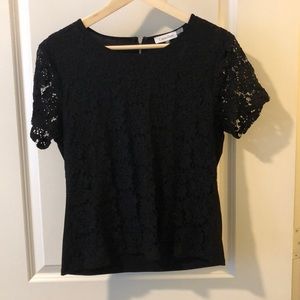 Short sleeve black lace dress shirt